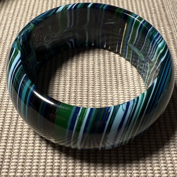 Carlos Sobral Vintage Striped Blue Green Resin Bangle - Picture 8 of 13